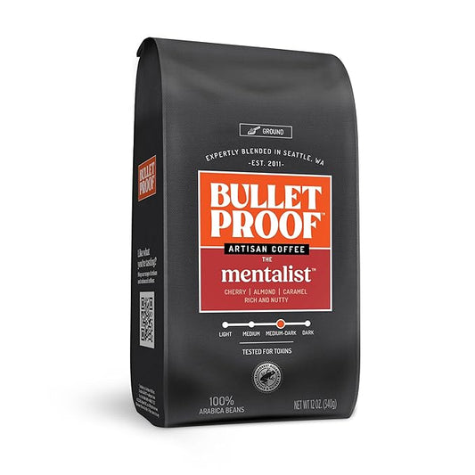 Bulletproof The Mentalist Medium-Dark Roast Ground Coffee, 12 Ounces, Clean Coffee Tested for