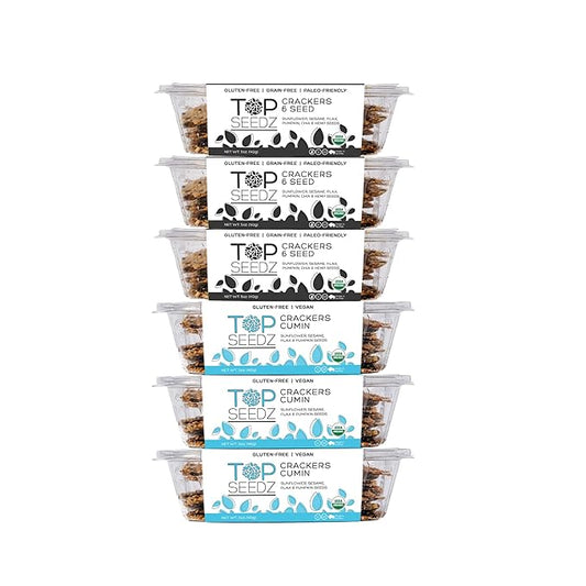 Top Seedz Certified Organic Gluten Free Cumin and 6 Seed Crackers | 6-Pack | 5 Ounces | Healthy