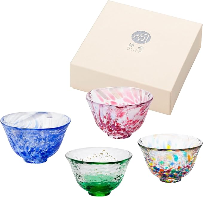 Japanese Handcrafted Sake Glass Set, Artisan Glassware for Cold Sake and Shochu, Made in Japan