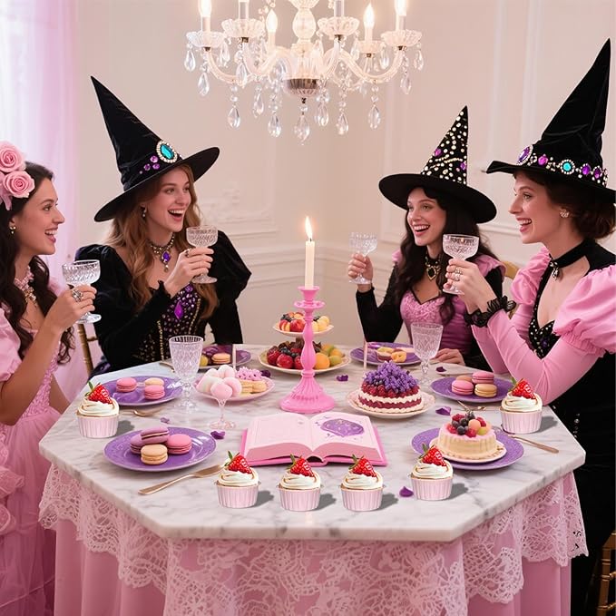 100 Pack Aluminum Foil Cuapcake Baking Cups w Lids Spoons and Stickers for Witch Pink Birthday