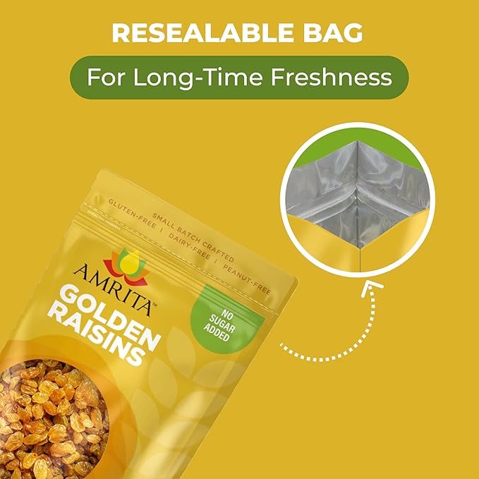 Amrita Golden Raisins 4 lb | No Added Sugar, Naturally Sweet, Gluten Free Dried Sultanas, Kishmish