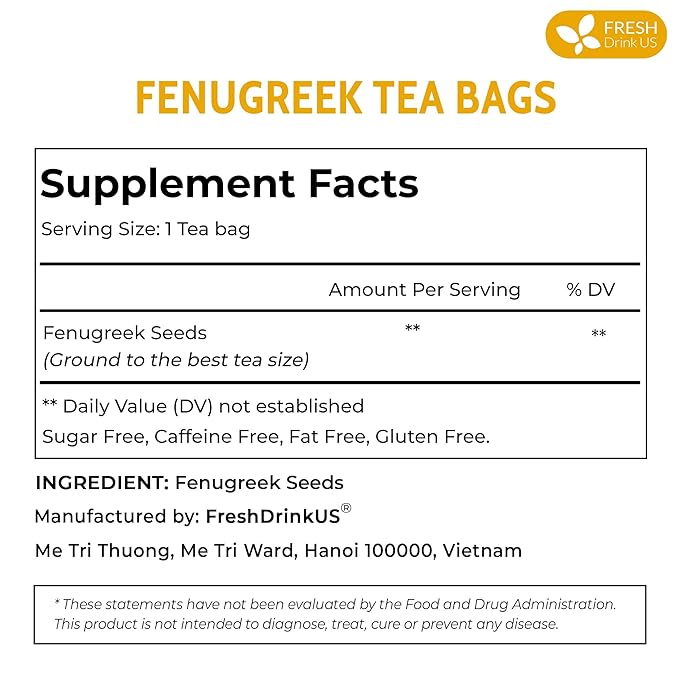 FreshDrinkUS, Premium 55 Fenugreek Tea Bags, 100% Natural & Pure from Fenugreek. Fenugreek Herbal