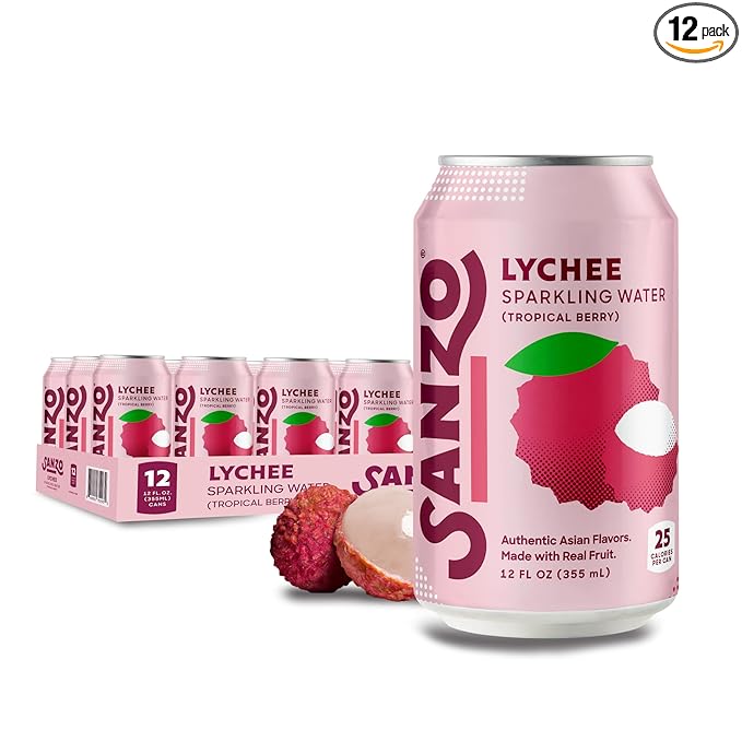 Sanzo Flavored Sparkling Water - Tropical Berry Seltzer (Lychee) - Low Calorie Low Sugar Soda