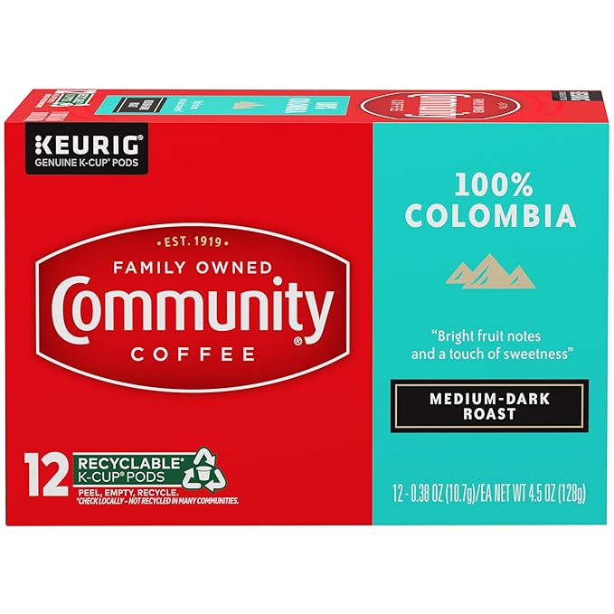 Community Coffee 100% Colombia 72 Count Coffee Pods, Medium Dark Roast, Compatible with Keurig 2.0