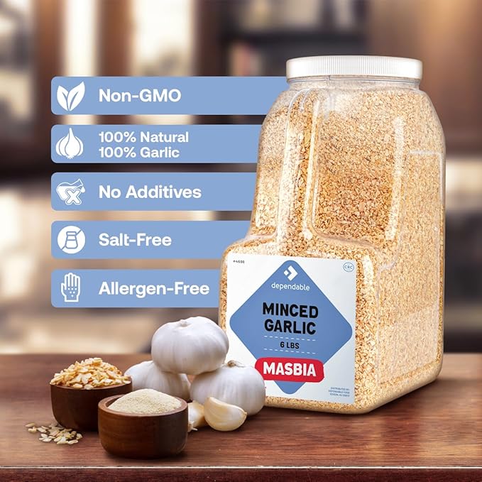 Minced Garlic - 6 Lb. Jar - Bulk, Kosher, Natural Flakes for Flavorful Dishes - Non-GMO, 100%