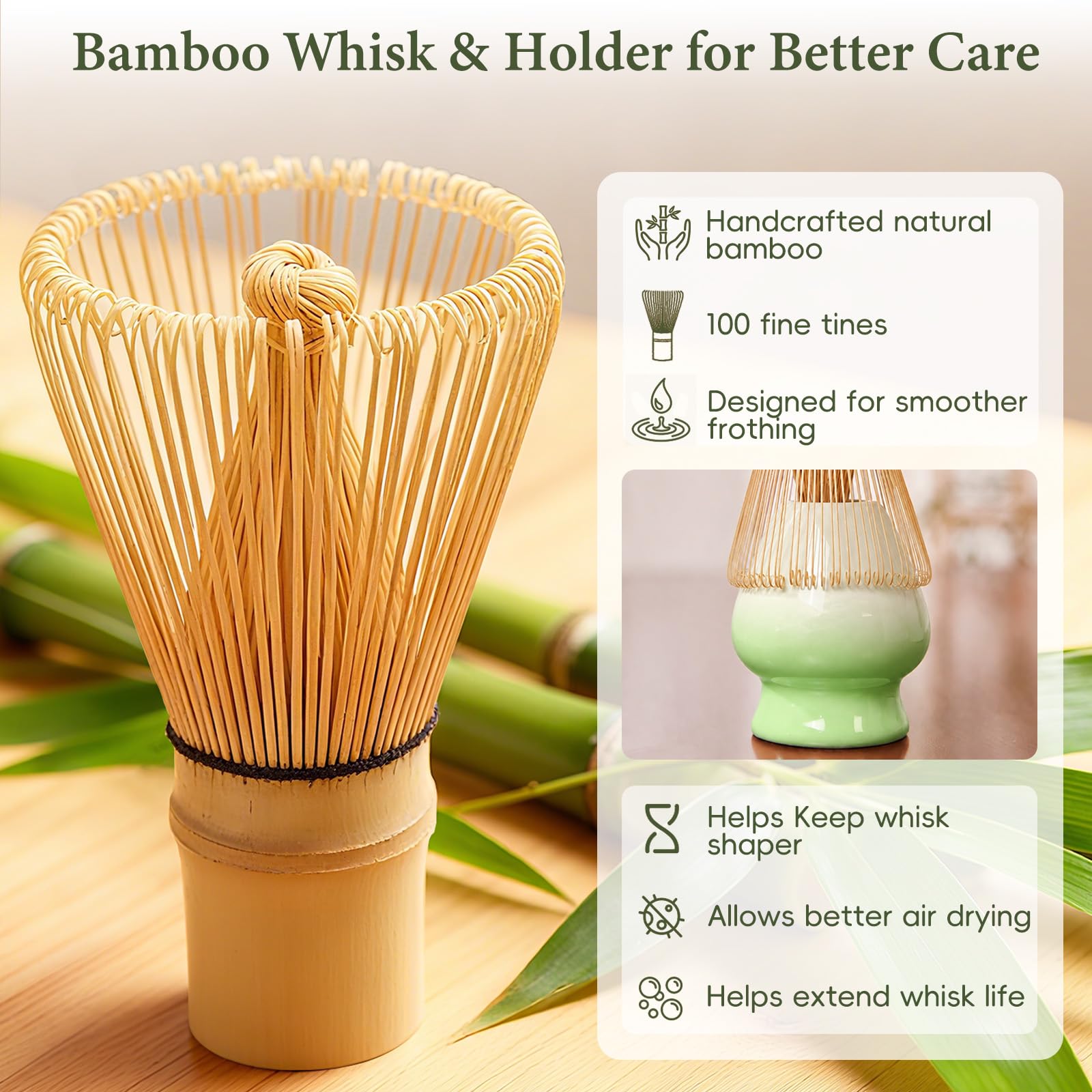 HUSHHAVN Matcha Whisk Set with Ceramic Bowl & Bamboo Chasen