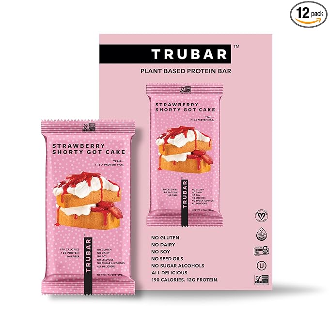 TRUBAR Vegan Protein Bar, Strawberry Shorty Got Cake, Gluten Free, Plant Based Protein, Dairy Free