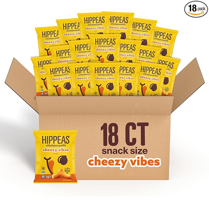 Hippeas Chickpea Puffs, Vegan Nacho Vibes, 0.8 Ounce (Pack of 18), 3g Protein, 2g Fiber, Vegan