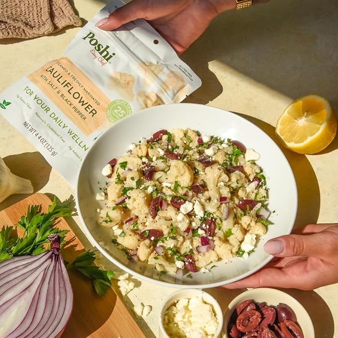 POSHI Marinated Cauliflower Florets with Salt + Black Pepper Natural, Keto, Vegan, Non GMO, Low