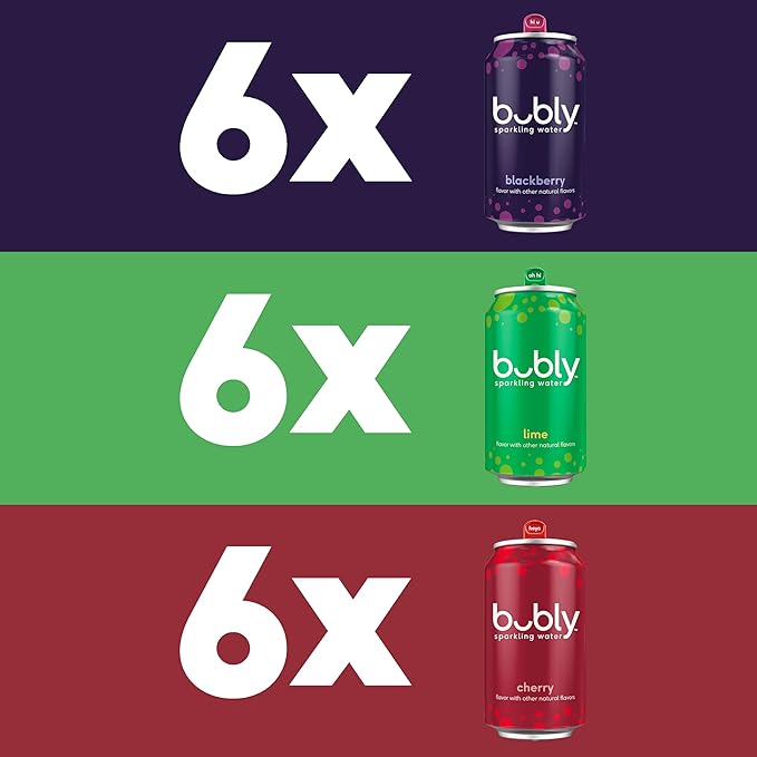 bubly Sparkling Water, Lime Yours 3 Flavor Variety Pack (Lime, Cherry, Blackberry), Zero Sugar &