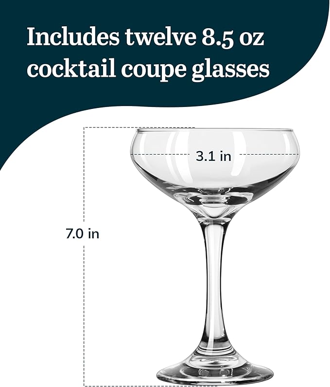 Libbey 3055 Perception Cocktail Coupe Glasses Set of 12, Elegant, Curvaceous Coupe Martini Glasses