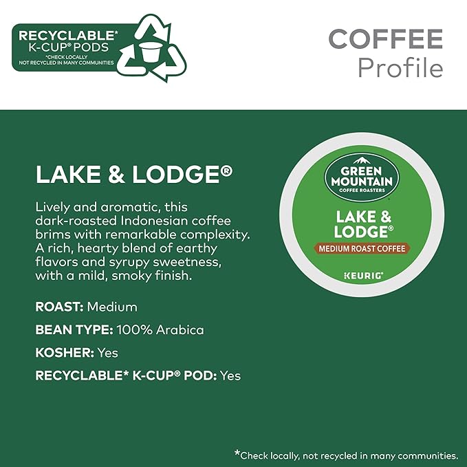 Green Mountain Coffee Roasters Lake and Lodge Blend Keurig Single-Serve K-Cup pods, Dark Roast