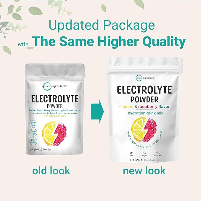 Micro Ingredients Hydration Electrolyte Powder, 2 lb (139 Servings) | Lemon Raspberry Flavor | High