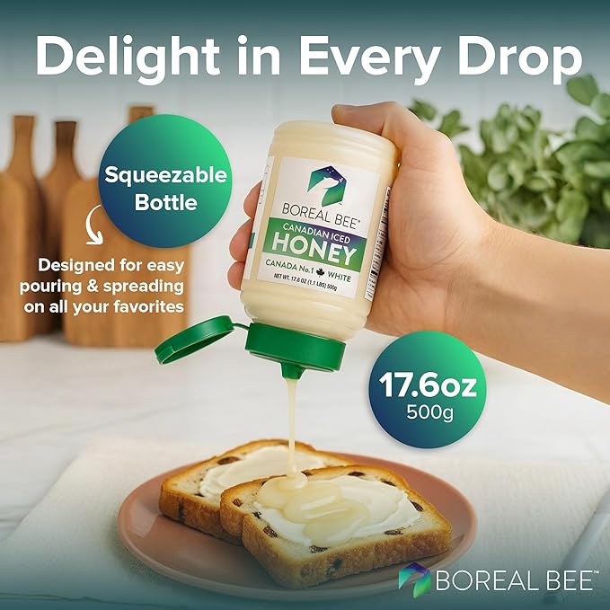 Boreal Bee Canadian Iced Honey – Smooth White Creamed Honey from Prairie Wildflowers Like Clover &
