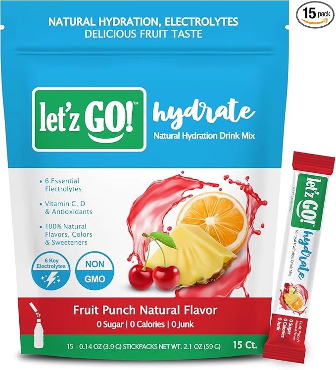 Let'z Go! Hydrate- Natural Hydration + Electrolyte Drink Mix- Hydration + Electrolytes +
