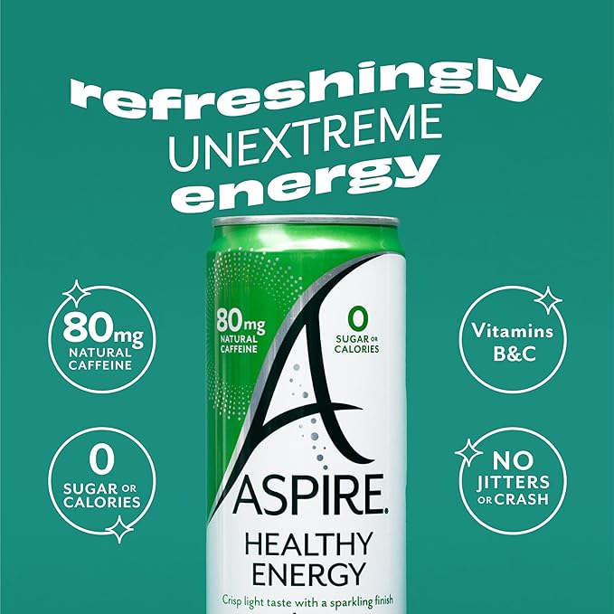 ASPIRE® Apple Acai, Healthy Energy Drink 80mg Natural Caffeine, Zero Sugar No Carbs Keto Friendly