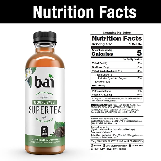 Bai Iced Tea, Socorro Sweet, Antioxidant Infused Supertea, Crafted with Real Tea (Black Tea, White