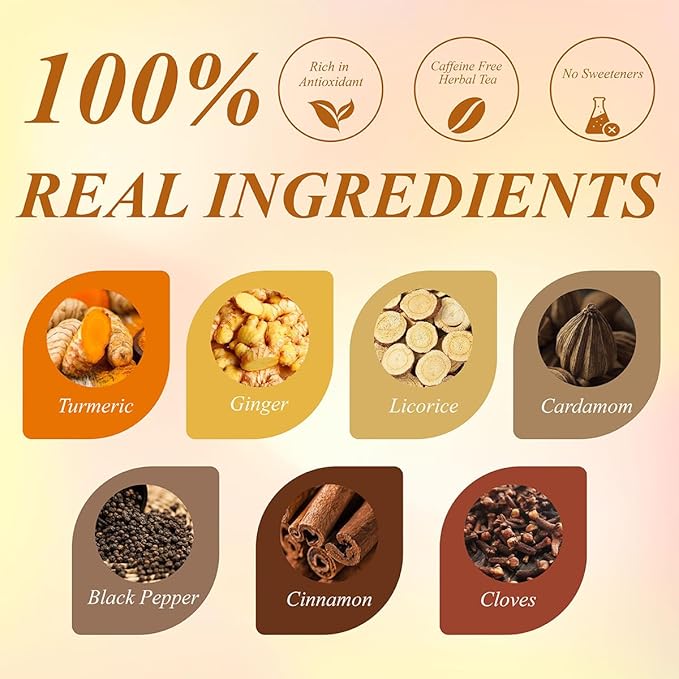 WT WEETEE Turmeric Chai Tea Bags, 2g x 100 Count, Caffeine-Free Turmeric Spiced Chai Tea, Includes