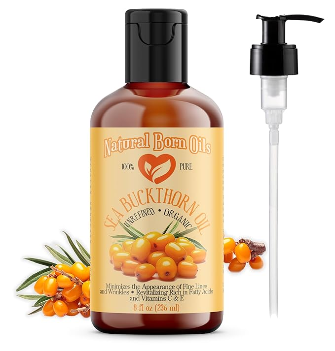 Natural Born Oils Sea Buckthorn Oil, 8oz, Organic, Cold-Pressed, Rich in Fatty Acids, Ideal for