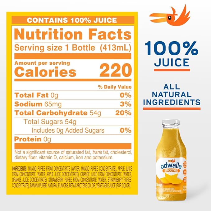 Odwalla Mango Smoothie - Fruit Smoothie Mix Ready to Drink - Juice Blend, No Added Sugar, No