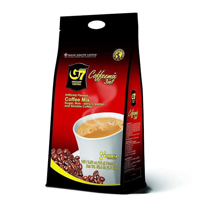 Trung Nguyen G7 Instant Coffee - 3-in-1 with NANO+ Technology, Roasted Ground Blend, Non-dairy