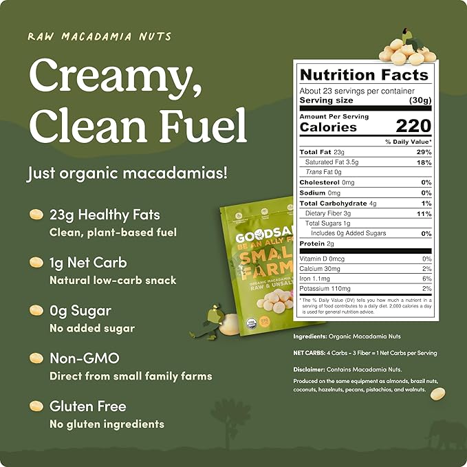 goodSAM Organic Raw Macadamia Nuts – Unsalted, Whole Nuts – Buttery Creamy Flavor – Sustainably