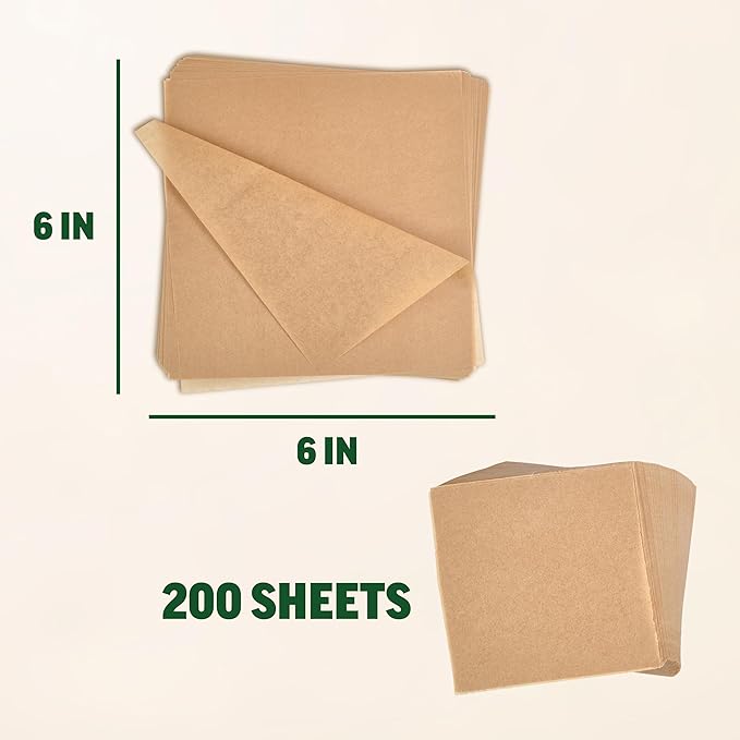 Zenlogy 6x6 Parchment Paper Squares (200 sheets) - Unbleached, Non-stick, Pre-cut Parchment Paper