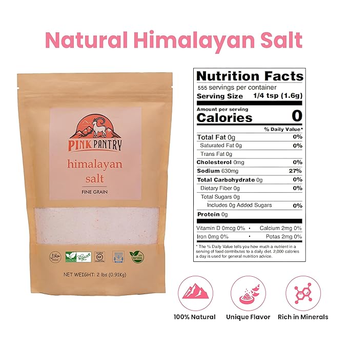 Pink Pantry Himalayan Pink Salt, 100% Pure Himalayan Salt, Non-GMO, Kosher Certified, No Additives