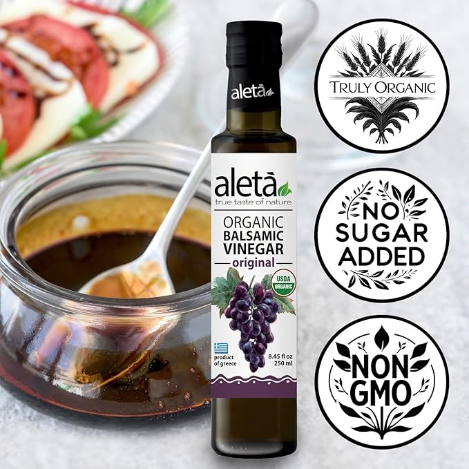 Aleta Farms Balsamic Vinegar, USDA Organic, Aged Flavored Vinegar, Perfect for Salad Dressings