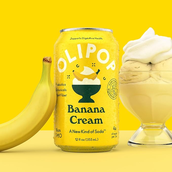OLIPOP Prebiotic Soda Pop, Banana Cream, A New Kind of Soda Packed with Prebiotics, Fiber, and