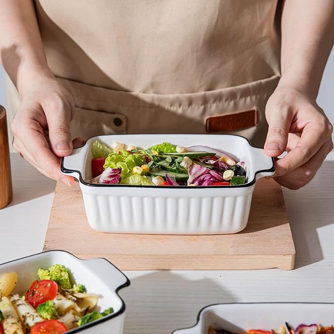 Ceramic Casserole Dish Set with Handles Sets of 4 - Oven, Microwave & Dishwasher Safe 12OZ