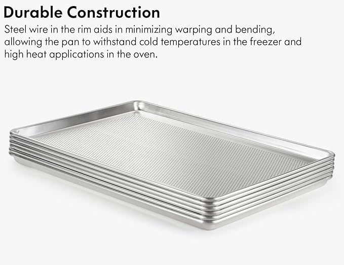 CURTA 6 Pack Aluminum Sheet Pan Perforated, NSF Listed Full Size 26 x 18 inch Commercial Bakery