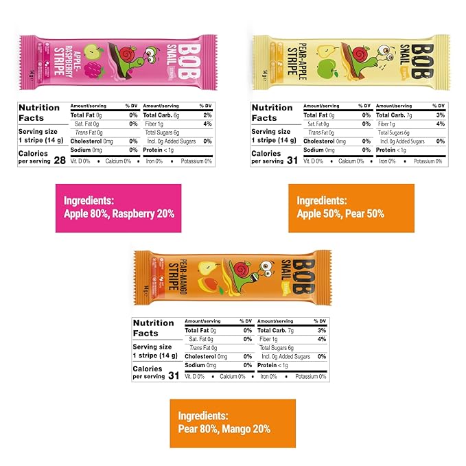 BOB SNAIL Healthy Organic Fruit Snacks for Kids and Adults ??30 Organic Fruit Leather Snacks with