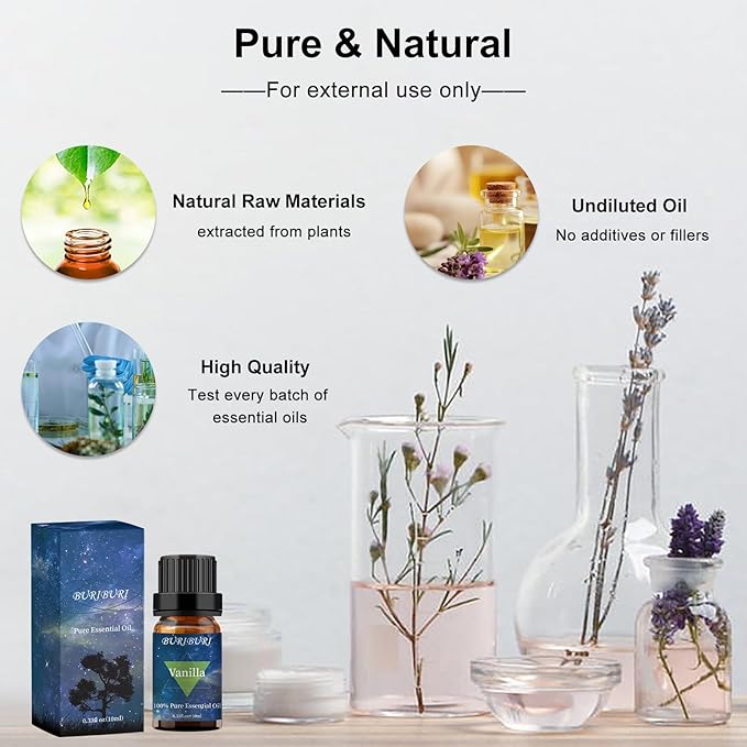 BURIBURI Vanilla Essential Oil, 100% Pure, Undiluted, Natural Aromatherapy Oil for Diffuser, Massage