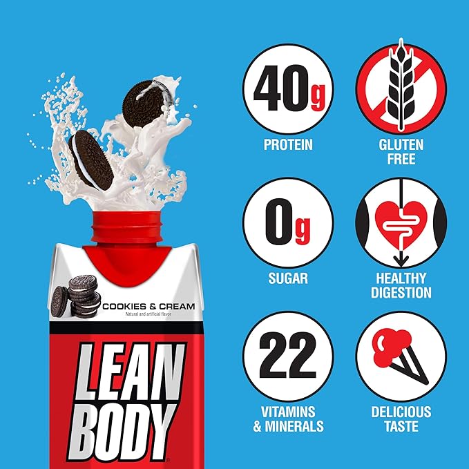 Lean Body Ready-to-Drink Cookies and Cream Protein Shake, 40g Protein, Whey Blend , 0 Sugar, Gluten