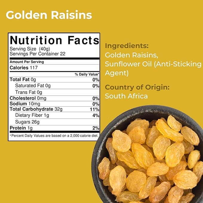 Amrita Golden Raisins 2 lb | No Added Sugar, Naturally Sweet, Gluten Free Dried Sultanas, Kishmish