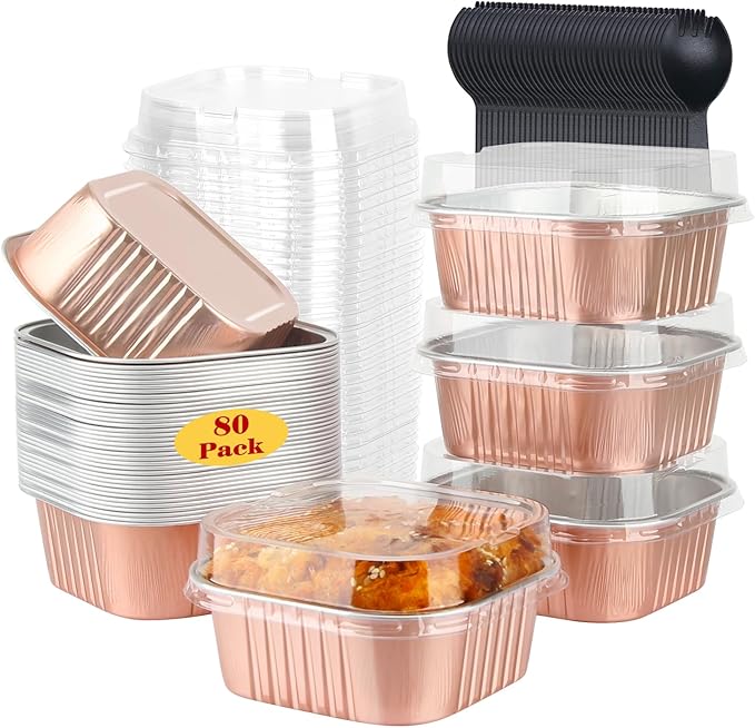 LNYZQUS 10oz/80pack Mini Cake Tins with Lids, 4?�x4??Mini Foil Pans Disposable Brownie Baking Cups