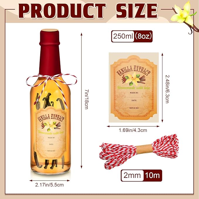 Tioncy 16 Pcs Vanilla Extract Bottles for Homemade Vanilla Jar Glass Bottle with Cap, Shrink Band