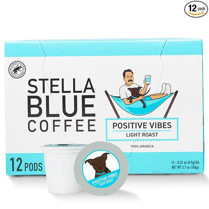 Stella Blue K Cups Coffee Pods, Positive Vibes Blend, Light Roast, Vanilla and Fruitiness Notes