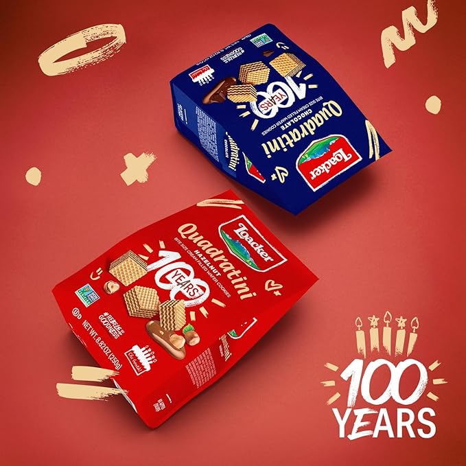 Loacker Quadratini Chocolate Wafer Cookies LARGE - 30% Less Sugar - Premium Crispy Bite Size Wafers