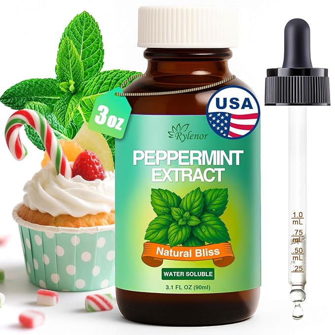Rylenor 3 oz Peppermint Extract, Pure Mint Extract for Ice Cream, Baking, Drinks, Candy
