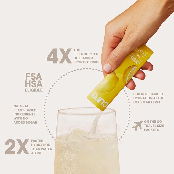 Cure Hydration | Plant-Based Electrolyte Drink Mix | No Added Sugar | FSA & HSA | Dehydration