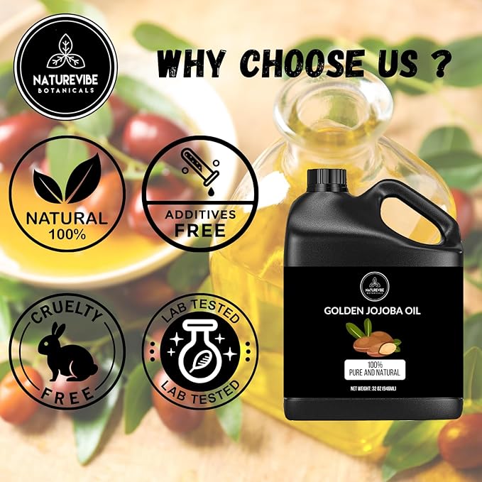 Naturevibe Botanicals Golden Jojoba Oil 32 oz ??100% Pure, Cold-Pressed Moisturizer for Skin & Hair
