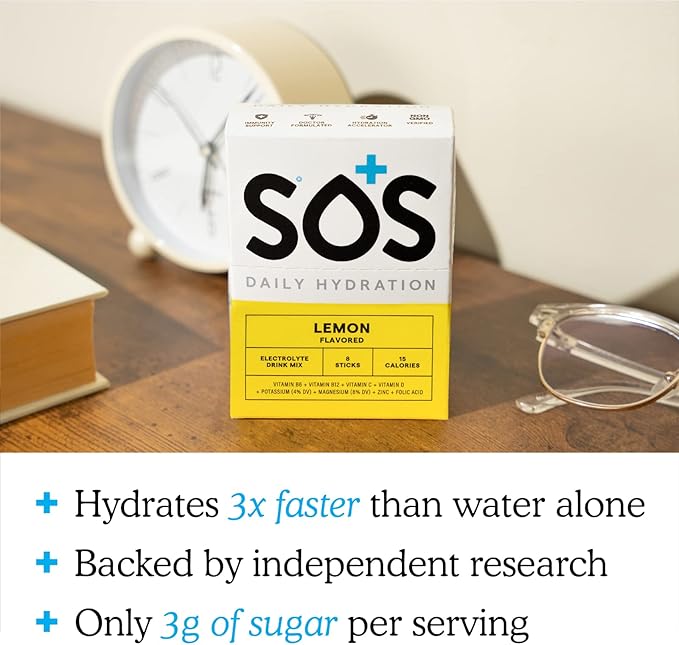 SOS Hydration Electrolyte Powder 8 Stick Packs ??Low-Calorie, Rapid Rehydration, Made in USA, Keto