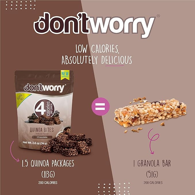 Don't Worry Chocolate Quinoa Bites - Low Calorie Snacks, Only 4 Calories per Piece, Healthy Granola