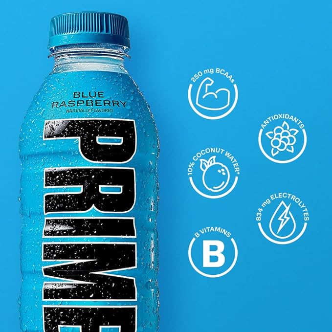 PRIME Hydration BLUE RASPBERRY, Sports Drinks, Electrolyte Enhanced for Replenishing Fluids, 250mg