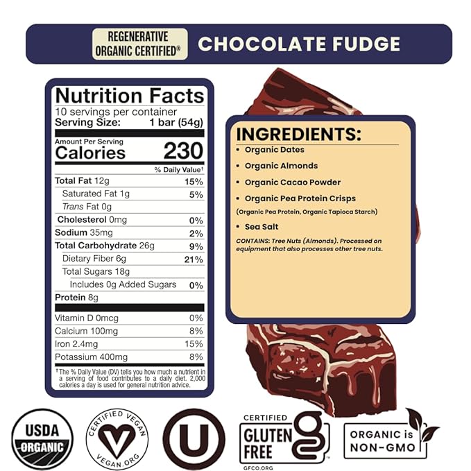 Bearded Brothers, Organic Vegan Protein Energy Bars, Chocolate Fudge (10 Pack) - Gluten Free