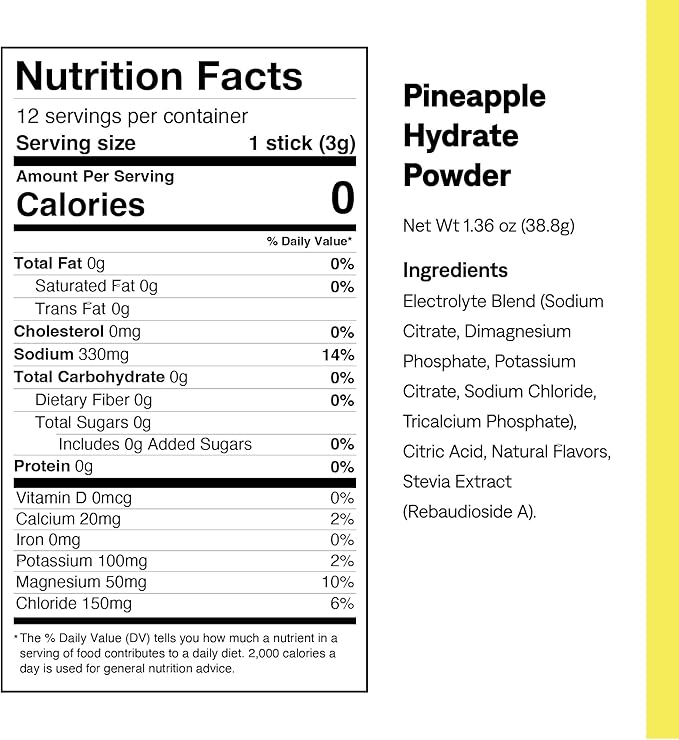 UCAN Hydrate Electrolyte Drink Mix (Pineapple, 12 Stickpacks) Sugar-Free, Keto-Friendly, Vegan