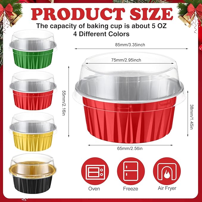 Gejoy 400 Pcs Aluminum Foil Baking Cups with Lids 5 oz Disposable Ramekins Mini Cake Pans Creme