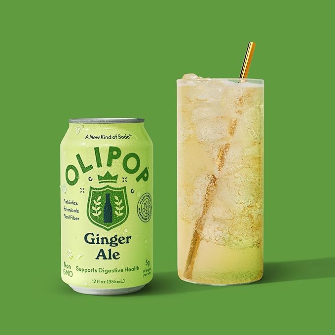 OLIPOP Prebiotic Soda Pop, Ginger Ale, Pantry Pack Packed with Prebiotics, Fiber, and Botanicals